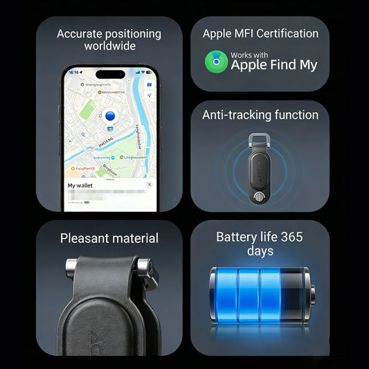 ACEFAST Anti Lost Tracking Locator Keychain For Apple Find My PU Leather Locate Suitcase Keys Bag Proactive Anti-Loss Function