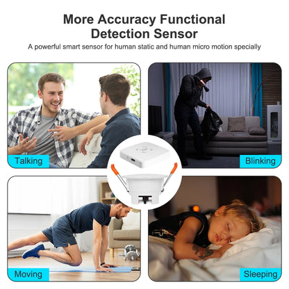 Tuya ZigBee 24G MmWave Radar Human Presence Sensor Luminance/Distance Small Motion Detection More Accurate Ceiling Mount Sensor