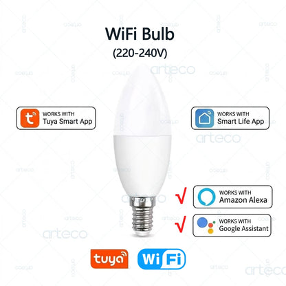 Tuya E14 Candle Lamps APP Control Smart Bulb Bluetooth Or WIFI RGBCW Light Dimmable LED Lamps 220-240V Smart Life Group Control