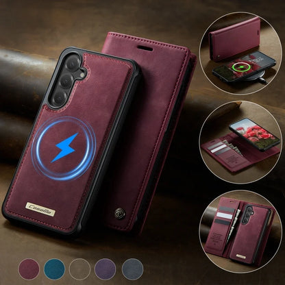 Magnetic Wireless Charging Leather Wallet Phone Case for Samsung Galaxy S26 Plus S25 FE S24 Ultra S23 S22 S21 A57 A17 Flip Cover
