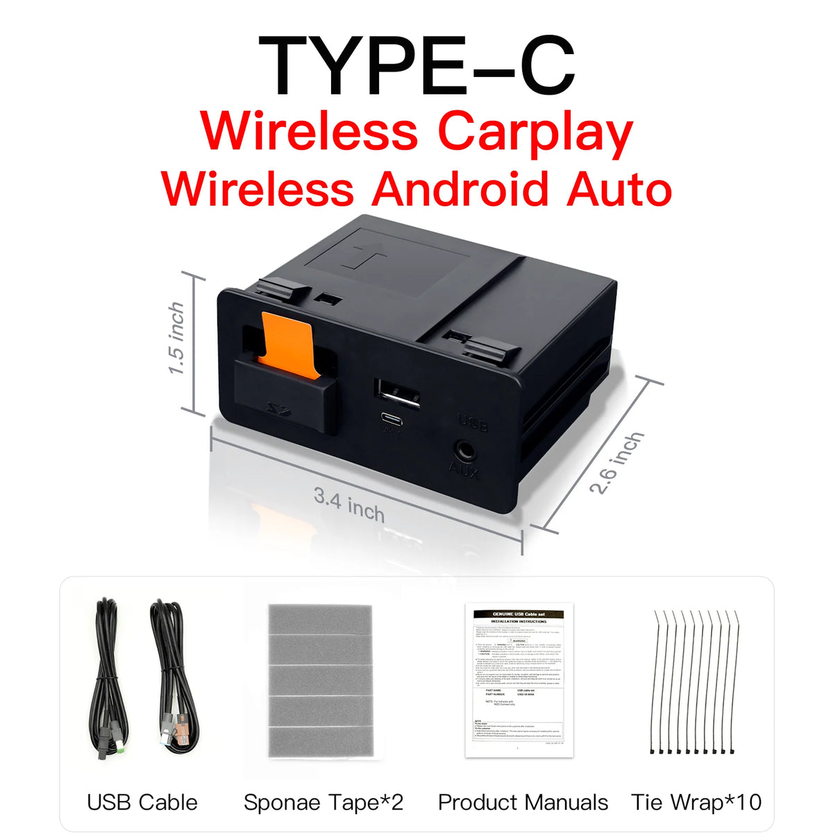 Type-C Wired Wireless CarPlay Android Auto USB Adapter for Mazda 2 3 6 CX3 CX5 CX8 CX9 MX5 Demio Miata TK78669U0C Retrofit  Kit