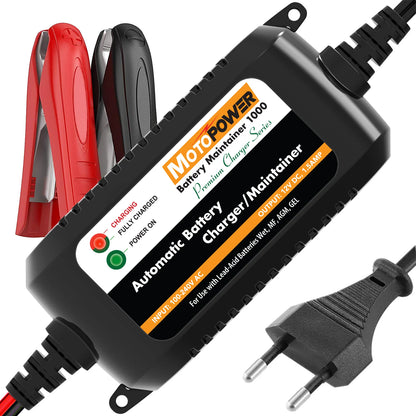 MOTOPOWER 12V 1.5A Fully Automatic Smart Battery Charger Maintainer for Car Truck Boat Motorcycle all types Lead Acid Batteries