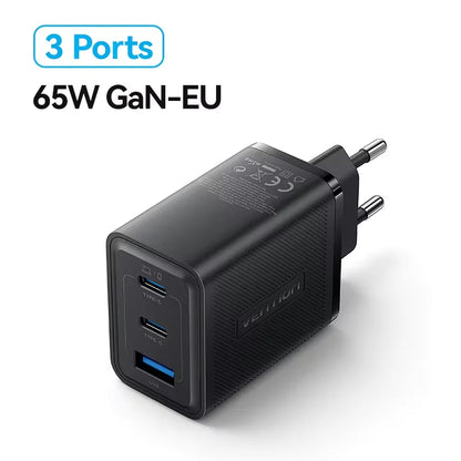 Vention 65W GaN Charger Quick Charge 4.0 3.0 Type C PD USB Charger Portable QC4.0 3.0 Fast Charger For Laptop IPhone 16 15 14 13