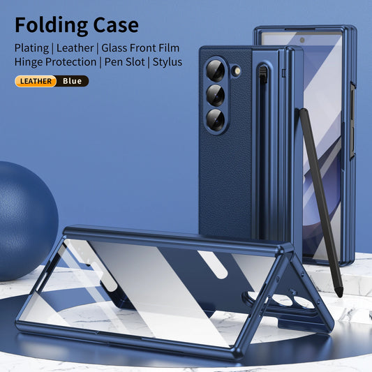 For Samsung Galaxy Z Fold 8 Ultra PU Leather Phone Case With Hinge Protection,Z Fold 7 Case With Front Screen Film Protector+Pen