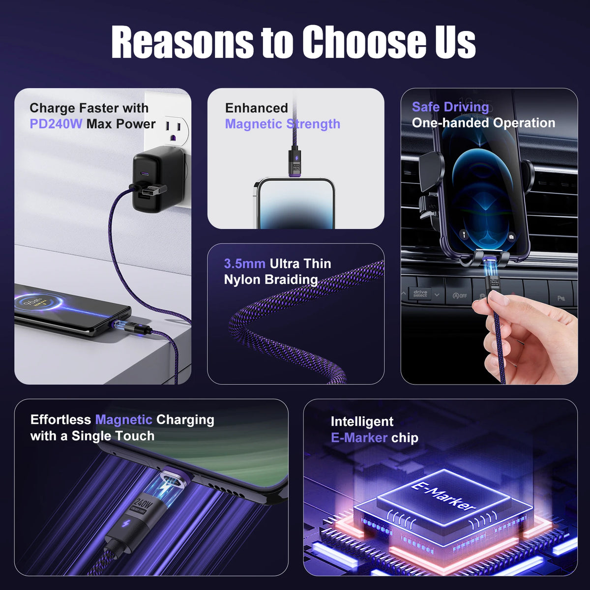 PD 240W Magnetic USB C To Type C Micro USB Fast Charger For Samsung S24 S23 S22 Ultra/Xiaomi 14Pro/iPhone 15 Pro Max/MacBook Air