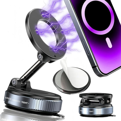 Upgraded Foldable Magnetic Car Phone Holder – N52 Magnet for Ultra-Strong Hold, 360° Rotatable, Dashboard Suction Cup, ABS