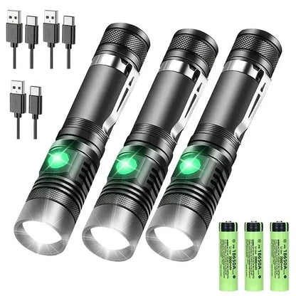 High Power T6 Led Flashlights Zoomable Camping Torch With Pen Clip Waterproof 4 Lighting Modes Multi Function USB Charger