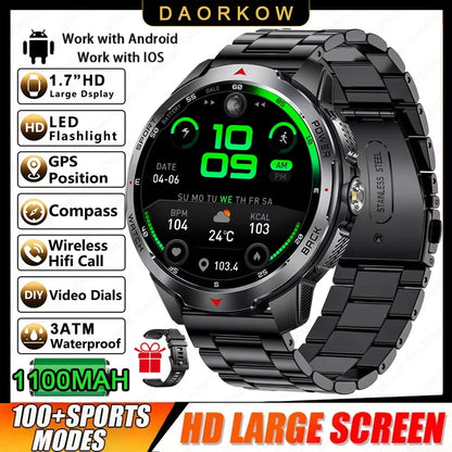 2026 NEW Smartwatch Men Compass 1100mAh Large Battery LED Flashlight 3ATM Waterproof Bluetooth Call Heart Rate Sports Smartwatch