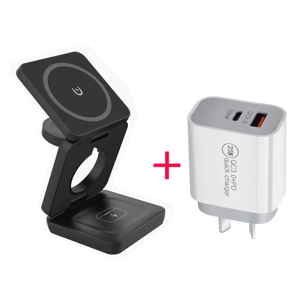 3 in 1 Wireless Charger Stand Magnetic Foldable Wireless Charging Station for iPhone 16 15 14 13 Pro Max Apple Watch 8 9 Charger