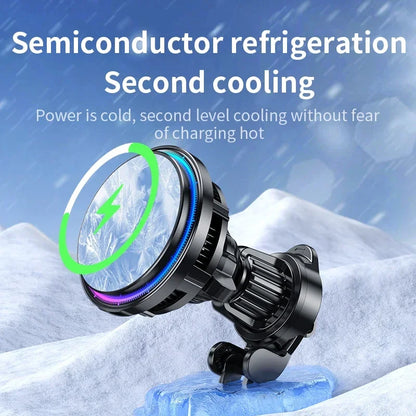 Ice Cooling Magnetic Wireless Car Charger Fast Charging Station for MagSafe iPhone 16 15 14 13 12 Pro Max Car Phone Holder Stand