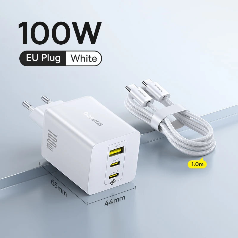 Baseus 100W GaN Charger Fast Charger For Xiaomi Samsung iPhone 17 16 15 Laptop Tablet Charger PD Charger With USB Phone Charger