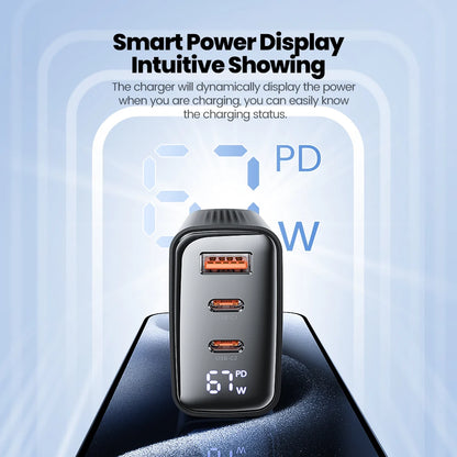 Toocki 67W GaN Charger Digital Display Quick Charge 4.0 3.0 Fast Type C USB Charger for Laptop iPhone Samsung Xiaomi Realme POCO
