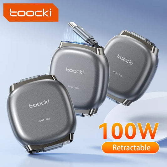 Toocki Type C To USB C 100W Retractable Cable 480Mdps Fast Chaerger Cable Mini Size  For iphone 16 15 Pro Max Samsung Data Cable