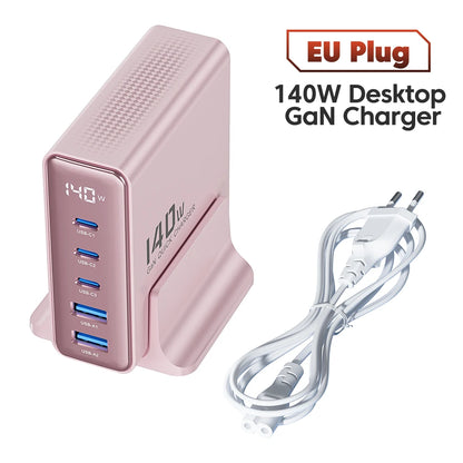 Toocki 140W GaN USB Charger 5in1 Desktop Fast Charge USB Type C Charger LED Display Charger For iPhone Xiaomi Smartphone Laptop