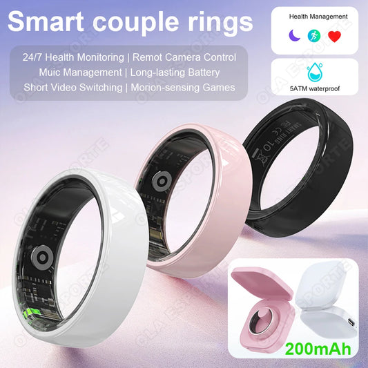 Smart Couple Ring Bluetooth Connection Multiple Sports Modes Pedometer Fitness Rings Heart Rate Sleep Monitoring Waterproof HT30