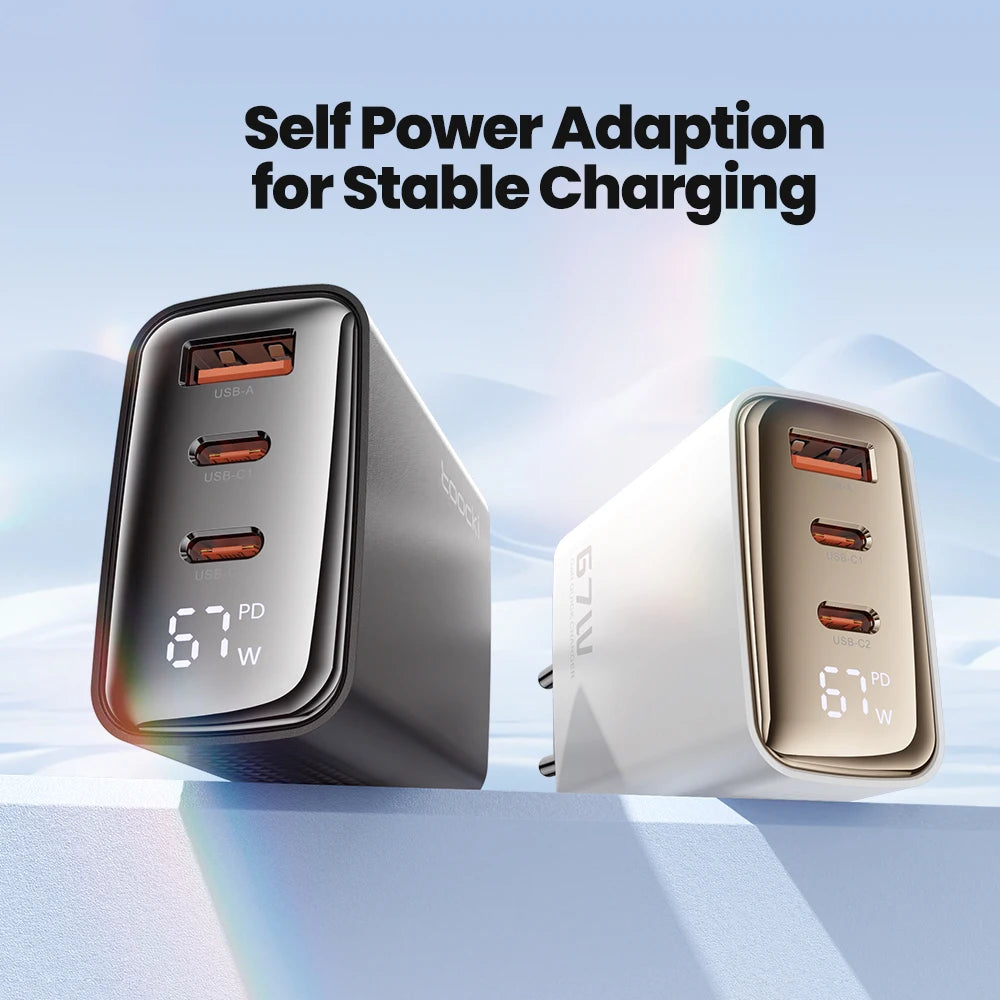 Toocki 67W GaN Charger Digital Display Quick Charge 4.0 3.0 Fast Type C USB Charger for Laptop iPhone Samsung Xiaomi Realme POCO