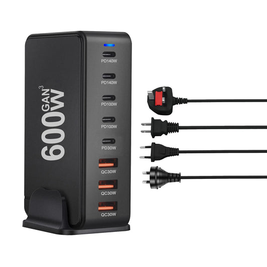 600W New GaN Fast Charge 3.0 USB-C Charger with 8 Ports 5C3A PD, Portable and Suitable for Tablets