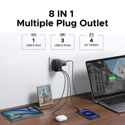 UGREEN Outlet Extender 20W Power Strip with 4 AC Outlets 3 USB A 1 USB C Wall Charger for Home Office Travel 1875W 15A 125V