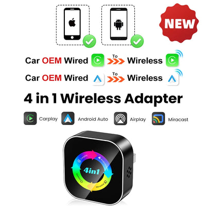 2026 Upgrade 4 in 1 Wireless Carplay Dongle Android Auto Adapter Mirror Link Screen Plug & Play Bluetooth for Apple and Android