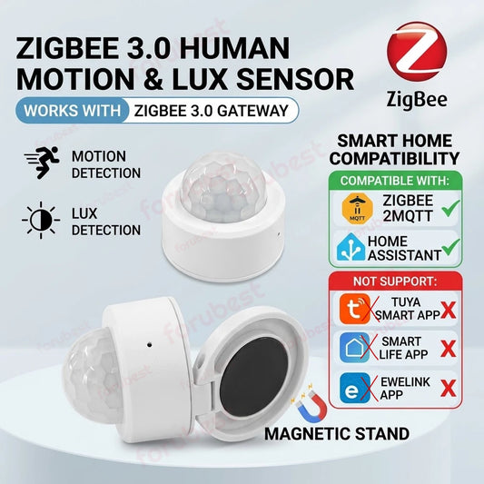 Zigbee 3.0 PIR Motion Sensor Infrared Detector Human Body Movement & Lux Brightness Light Sensor Works with Home Assistant Z2M
