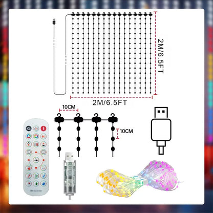 1/2PCS Smart LED Curtain Lights LED Fairy Lights App Control Music Sync DIY Pattern Waterproof for Indoor Outdoor Party Decor