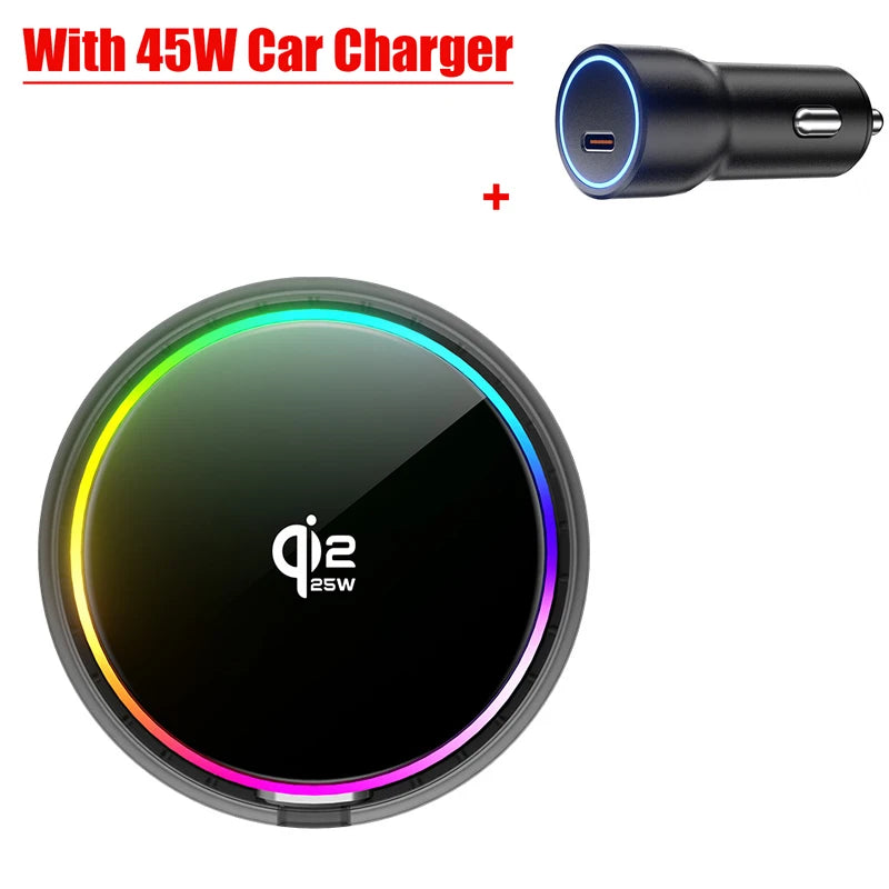 QI2 Ice Cooling Tempered Glass RGB Magnetic Wireless Car Charger Fast Charging Radiator For Magsafe iPhone 12-16 Phone Holder