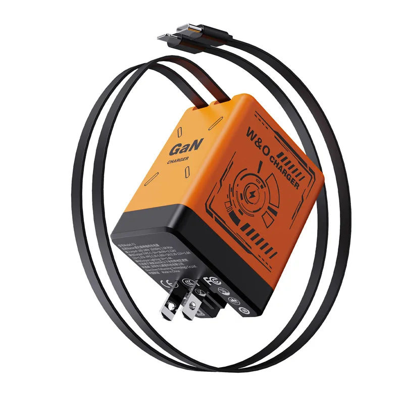 2026 New GaN 120W Fast Charger with Retractable Type-C Ligting Cable Portable Multi-Device Folding Adapter For iPhone Samsung