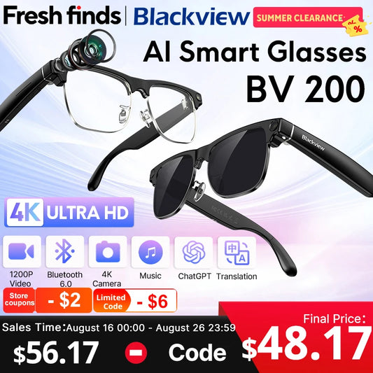 【World premiere】Blackview BV200 Shooting Smart glasses 8MP 4K HD camera Bluetooth Call Voice Assistant AI Translation Glasses