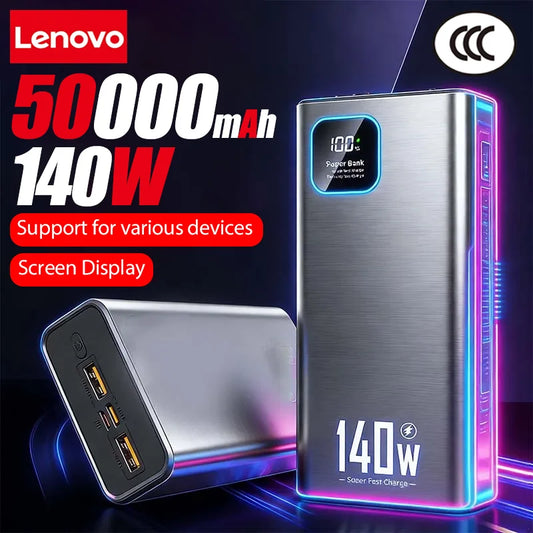 Lenovo 140W 500000mAh Ultra Capacity Power Bank Super Fast Charging CCC Portable Battery Charger For IPhone Samsung 2026 New
