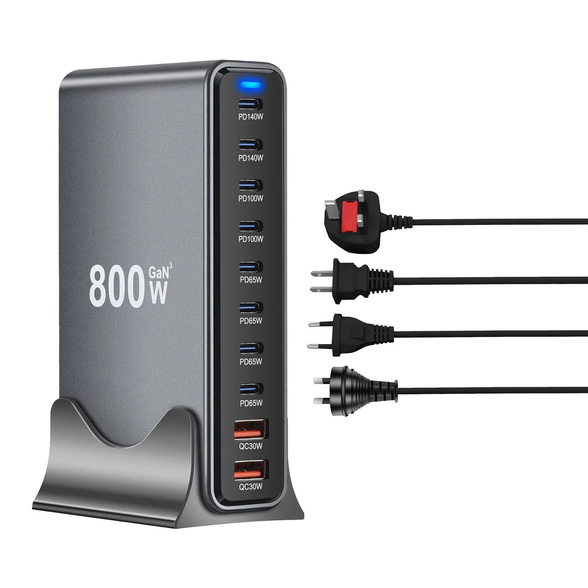800w Charger GaN USB C Fast Desktop 10-port USB Type C PD3.1 Charger Fast Charging for iPhone 16 15 14 Samsung S24 Xiaomi Laptop