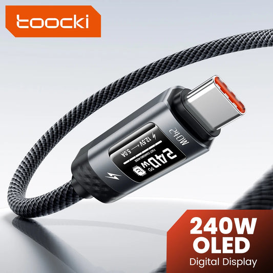 Toocki 240W USB C Cbale Fast Charging OLED Digital Display PD 3.1 Type C To USB C Data Cord For Macbook iphone 18 17 Samsung S25