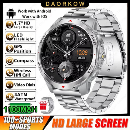 2026 NEW Smartwatch Men Compass 1100mAh Large Battery LED Flashlight 3ATM Waterproof Bluetooth Call Heart Rate Sports Smartwatch