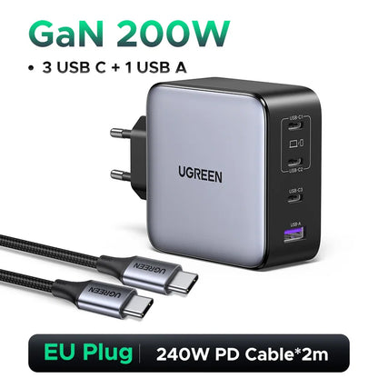UGREEN 200W Travel GaN Charger PD 3.1 140W QC4.0 3.0 Quick Charge For Macbook Pro Laptops iPhone 17 16 Samsung S25 Xiaomi Tablet