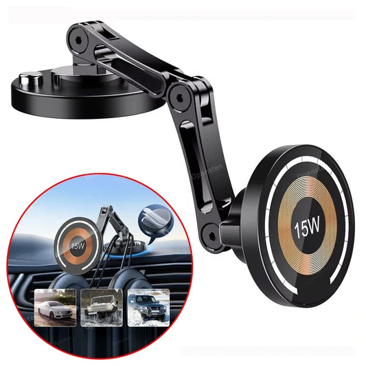 Magnetic Car Wireless Charger for iPhone 17 16 15 14 Pro Max Car Phone Holder 360 Rotation Foldable Charging Stand for Samsung