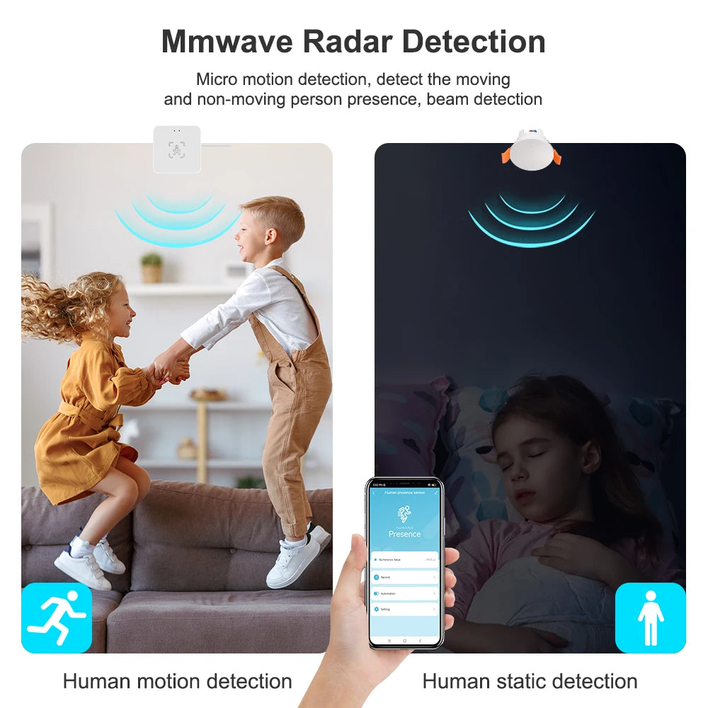 Tuya ZigBee 24G MmWave Radar Human Presence Sensor Luminance/Distance Small Motion Detection More Accurate Ceiling Mount Sensor