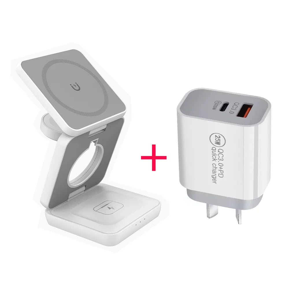 3 in 1 Wireless Charger Stand Magnetic Foldable Wireless Charging Station for iPhone 16 15 14 13 Pro Max Apple Watch 8 9 Charger