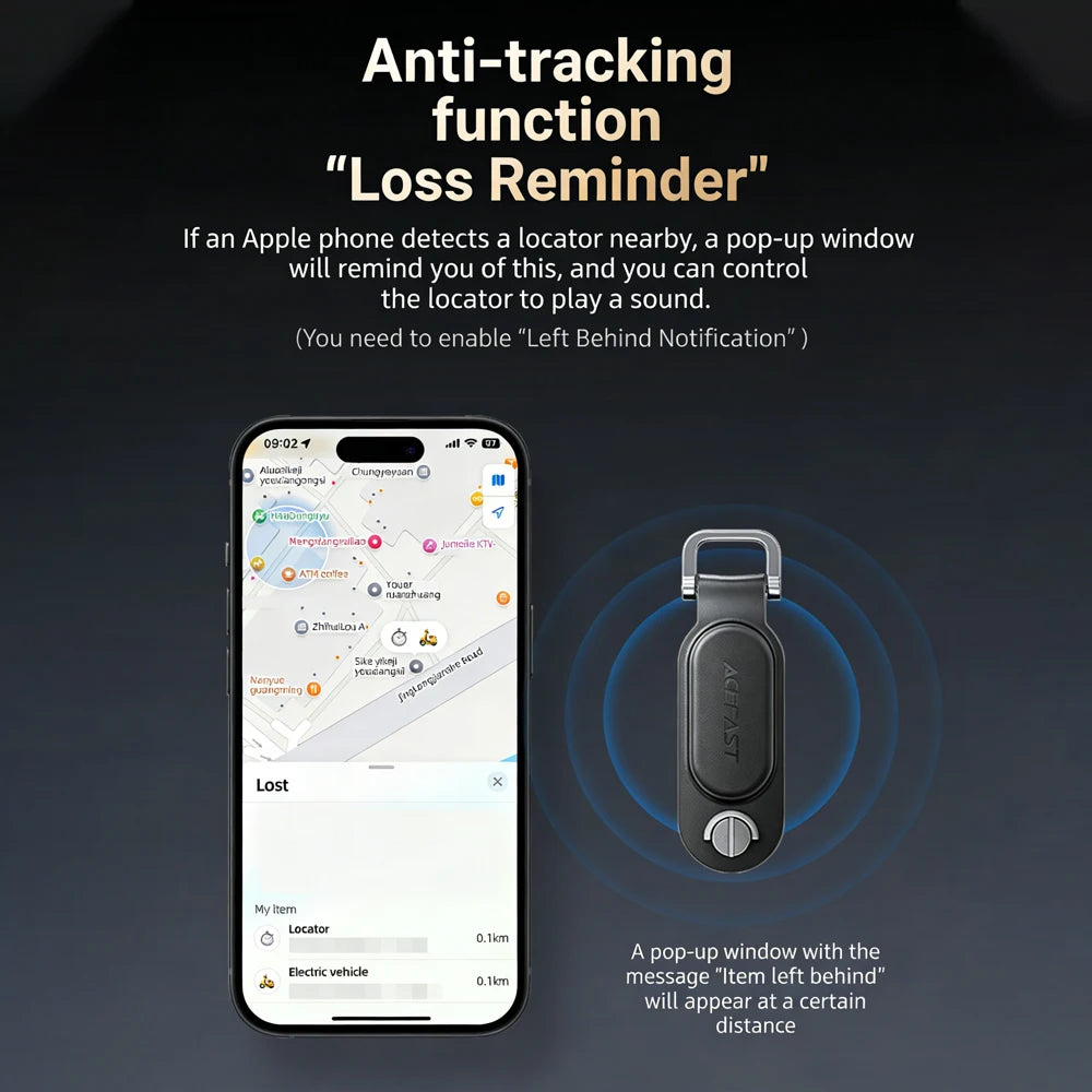 ACEFAST Anti Lost Tracking Locator Keychain For Apple Find My PU Leather Locate Suitcase Keys Bag Proactive Anti-Loss Function