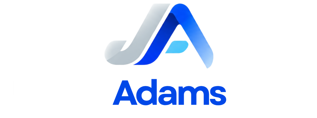 The logo for Adams, featuring a stylized blue and white 'A' icon above the word 'Adams' in blue, centered on a plain white background.